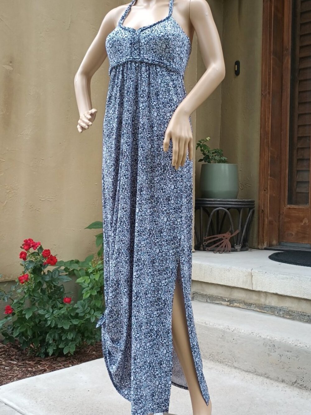 Empire Waist Maxi Dress by Soybu (Dhara Dress), XS, black & white print, EPC